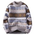 thumbnail image 1 of Bpyeka Men's Crew Neck Sweater Fair Isle Jacquard Long Sleeve Loose Stretch Autumn Winter Pullover M-4XL, Khaki, 1 of 8
