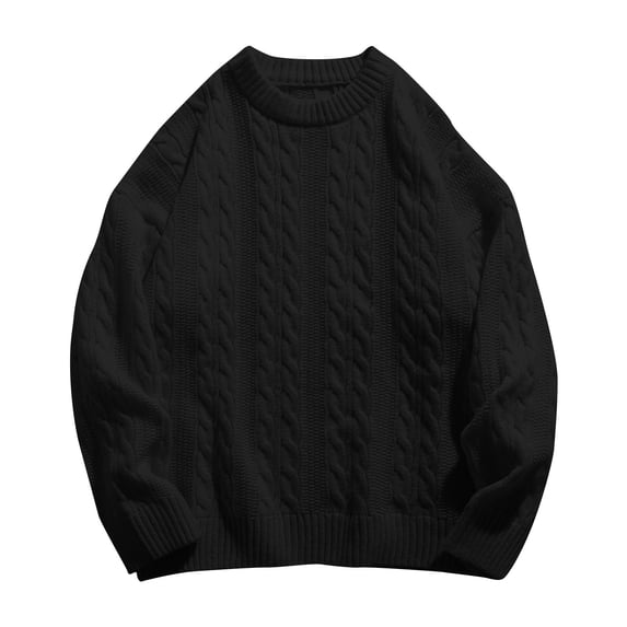 Bpyeka Men's Crewneck Sweater Vertical Cable Knit Ribbed Pattern Drop Shoulder Thick Warm Pullover M-3XL