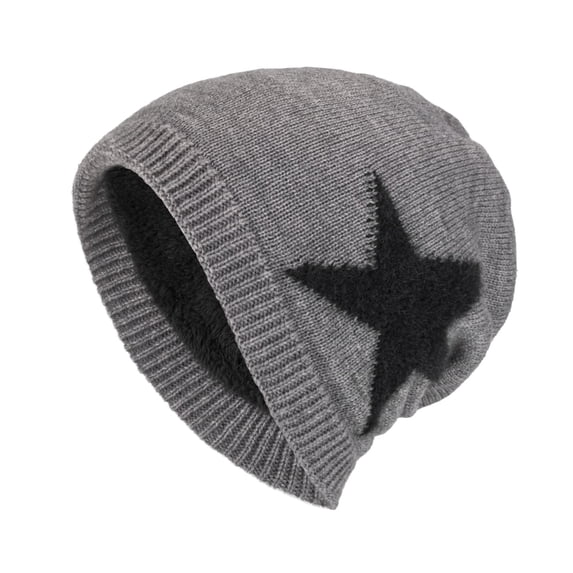 Bpyeka Men's Fleece Lined Big Star Knit Slouchy Beanie, Thick Thermal Winter Outdoor Stretch Skull Cap Free Size