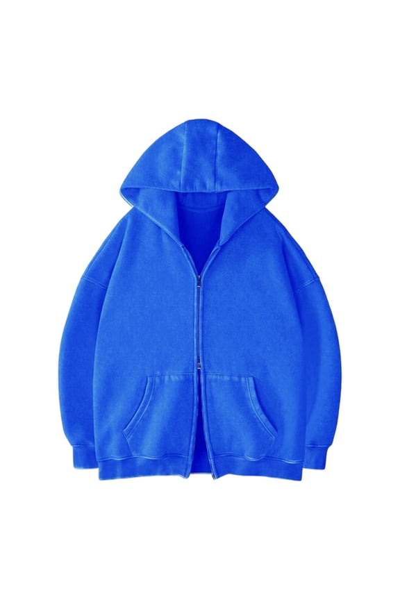 Men's Full Zip Hoodie, Double Zipper Long Sleeve Casual Hooded Jacket with Kangaroo Pockets S-3XL, Blue