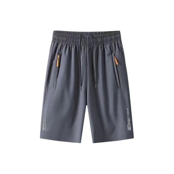 Bpyeka Men's Ice Silk Quick Dry Straight Leg Casual Shorts, Elastic Drawstring Waist Sport Bottoms with Zip Pockets & Side Letter Print, M-4XL, Gray