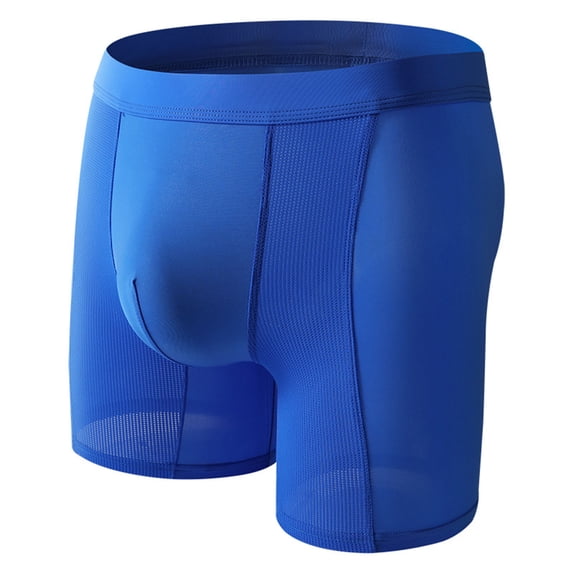 Bpyeka Men's Ice Silk Seamless Anti-Chafe Polyester Blend Stretch Waist Boxer Briefs, Mesh Lightweight Breathable Underwear, M-2XL, Blue
