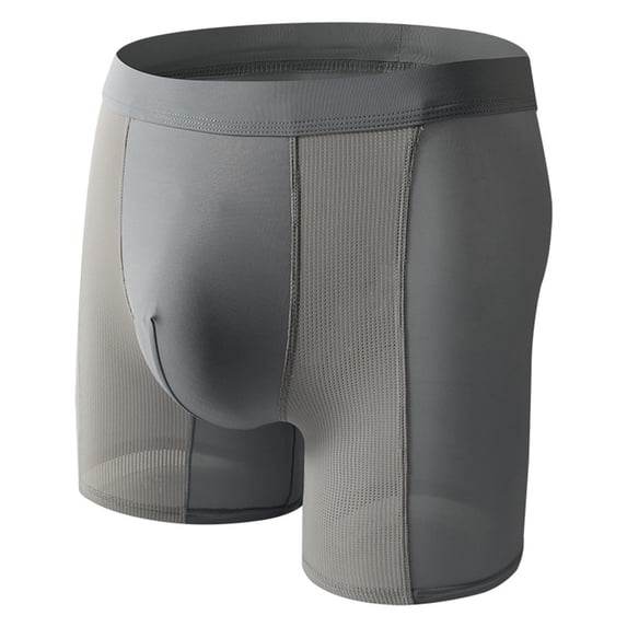 Bpyeka Men's Ice Silk Seamless Anti-Chafe Polyester Blend Stretch Waist Boxer Briefs, Mesh Lightweight Breathable Underwear, M-2XL, Gray
