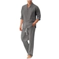 thumbnail image 1 of Bpyeka Men's Linen 2 Piece Set Mandarin Collar Button Long Sleeve Top and Drawstring Pocket Long Pants Vacation Matching Set S-2XL, 1 of 4