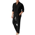 thumbnail image 1 of Bpyeka Men's Linen 2 Piece Set Mandarin Collar Button Long Sleeve Top and Drawstring Pocket Long Pants Vacation Matching Set S-2XL, 1 of 6