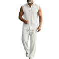 thumbnail image 1 of Bpyeka Men's Linen-Look Sleeveless Two-Piece Matching Set, Button Down Collar Shirt & Drawstring Waist Pants, Breathable Casual Outfit, S-3XL, 1 of 5