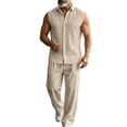 thumbnail image 1 of Bpyeka Men's Linen-Look Sleeveless Two-Piece Matching Set, Button Down Collar Shirt & Drawstring Waist Pants, Breathable Casual Outfit, S-3XL, 1 of 5