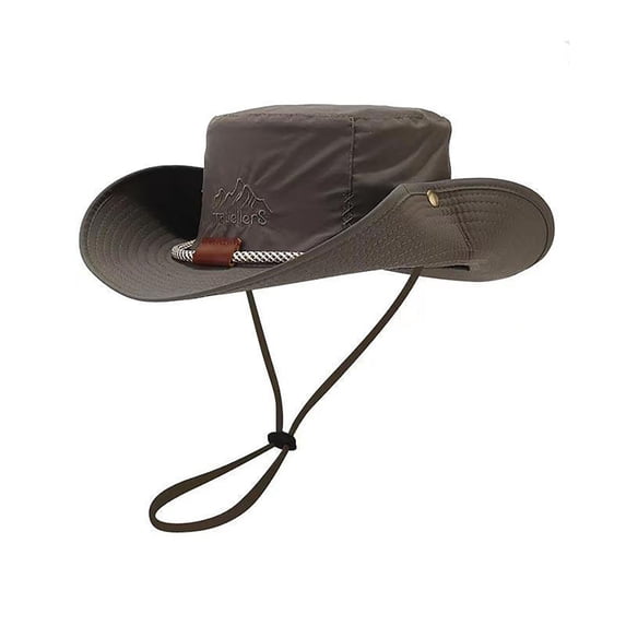Bpyeka Men's Mountain Embroidery Wide Brim Boonie Hat, Foldable Windproof Sun Hat Adjustable Chin Strap Outdoor Hiking Fishing Bucket Cap Free Size, Army Green