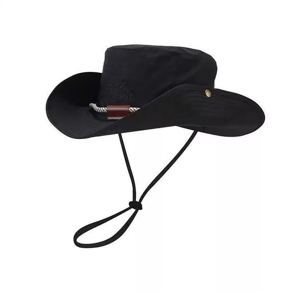 Bpyeka Men's Mountain Embroidery Wide Brim Boonie Hat, Foldable Windproof Sun Hat Adjustable Chin Strap Outdoor Hiking Fishing Bucket Cap Free Size