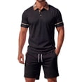 thumbnail image 1 of Bpyeka Men's Plaid-Trimmed Waffle Matching Set, Point Collar Short Sleeve Top & Drawstring Waist Shorts, Preppy Casual Two-Piece Outfit, 2XS-2XL, 1 of 7