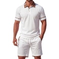 thumbnail image 1 of Bpyeka Men's Plaid-Trimmed Waffle Matching Set, Point Collar Short Sleeve Top & Drawstring Waist Shorts, Preppy Casual Two-Piece Outfit, 2XS-2XL, 1 of 7