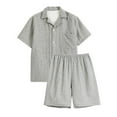 thumbnail image 1 of Bpyeka Men's Polka Dot Pajama Set, Camp Collar Short Sleeve Button Top & Elastic Waist Shorts, Breathable Casual Home Loungewear, M-XL, Gray, 1 of 2
