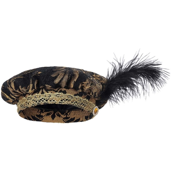 Bpyeka Men's Renaissance Tudor Beret Hat, Vintage Jacquard Feather Decor Medieval Costume Cap For Halloween Party Cosplay Free Size