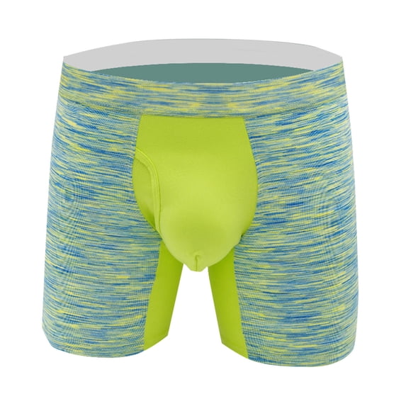 Bpyeka Men's Sport Stretch Waist Long Leg Boxer Briefs, Moisture Wicking Anti-Chafe Underwear, S-XL, Green