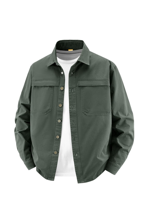 Men's Spring Summer Thin Work Button Down Shirt, Solid Collared Dual Chest Pocket Breathable Outdoor Long Sleeve Casual Tops M-4XL, Army Green