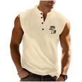 thumbnail image 1 of Bpyeka Men's Stand Collar Partial Button Sleeveless Henley Tank Tops, Palm Tree Graphic Casual Athletic Shirts for Running Workout & Summer Daily Wear, S-3XL, Khaki, 1 of 7
