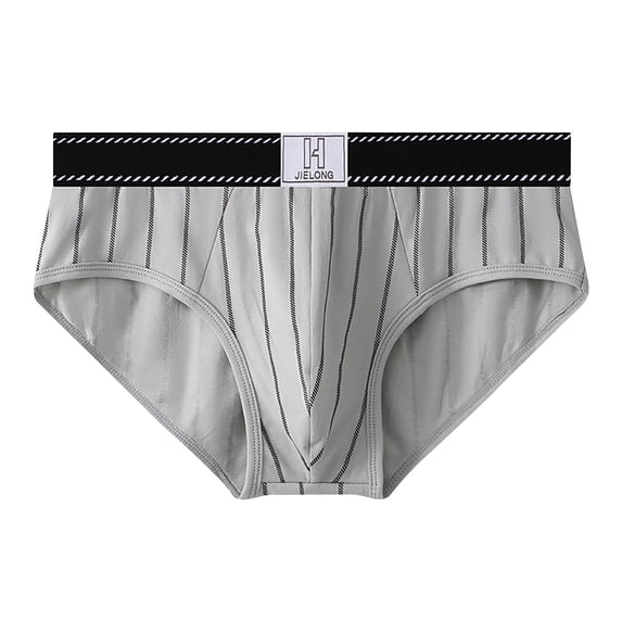 Bpyeka Men's Striped Cotton Stretch Waist Briefs, Mid-Rise Casual Breathable Underwear, M-3XL, Gray