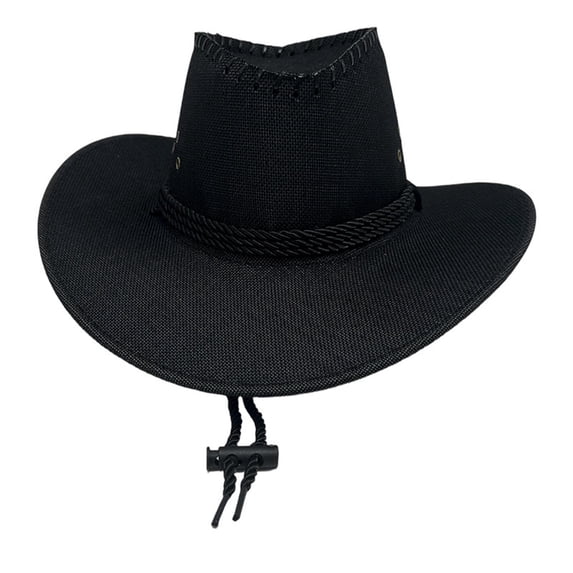 Bpyeka Men's Summer Cowboy Hat, Breathable Sun Protection Straw Beach Hat with Adjustable Chin Strap, One Size