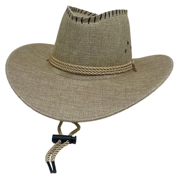 Bpyeka Men's Summer Cowboy Hat, Breathable Sun Protection Straw Beach Hat with Adjustable Chin Strap, One Size