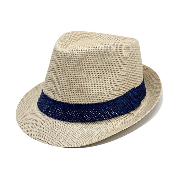 Bpyeka Men's Summer Fedora Straw Hat, Breathable UV Protection Beach Sun Hat, One Size