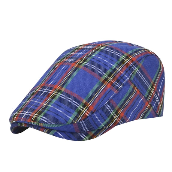 Bpyeka Men's Tartan Plaid Ivy Flat Cap, Vintage British Newsboy Beret Lightweight Sun Protection Driving Forward Hat Free Size, Blue