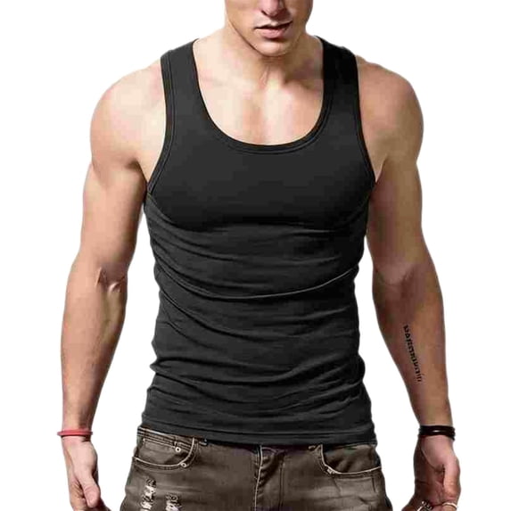 Bpyeka Men's U-Neck Ribbed Slim Fit Tank Tops, Stretch Sleeveless Shirts for Retro Fitness Workout & Daily Casual Wear, M-4XL