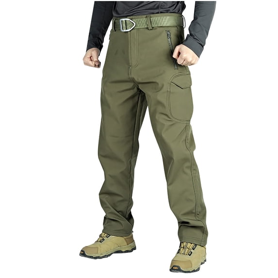 Bpyeka Men's Winter Warm Cargo Pants Fleece Lining Belt Loops Multi Storage Pockets Straight Outdoor Tactical Pants S-3XL
