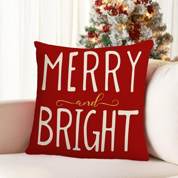 Bpyeka Peach Print Christmas Pillowcase Christmas Tree Elks Pillowcase Sofa Bedside Cushion Cover Size 17.7 X17.7 Inches,Holiday Products,Christmas Decorations