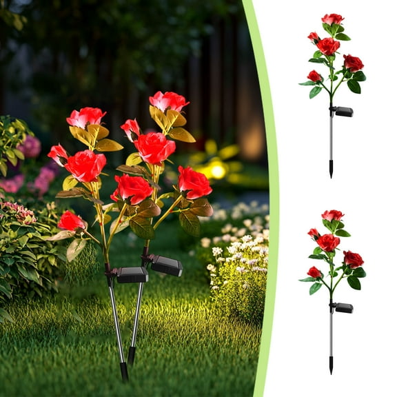Bpyeka Solar 5 Heads Rose Flower Lights Outdoor Villa Garden Decorative Lights Patio Lawns Ground Plug Lights Waterproof,Solar Light,Home Essentials