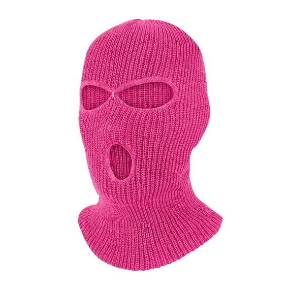 Bpyeka Unisex 3-Hole Rib Knit Balaclava, Windproof Breathable Helmet Liner Motorcycle Cycling Sports Face Cover Free Size, Hot Pink