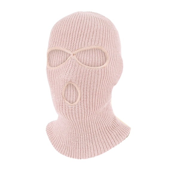 Bpyeka Unisex 3-Hole Rib Knit Balaclava, Windproof Breathable Helmet Liner Motorcycle Cycling Sports Face Cover Free Size, Pink