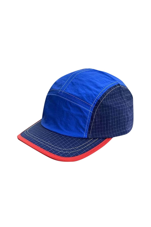 Unisex Color Block Grid Camp Cap, UPF 50+ Quick Dry Adjustable Curved Brim Outdoor Sun Baseball Hat Free Size