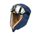 thumbnail image 1 of Bpyeka Unisex Sherpa Lined Trapper Hat, Detachable Windproof Goggles Ear Flaps Thermal Winter Outdoor Cotton Cap Free Size, Navy, 1 of 7