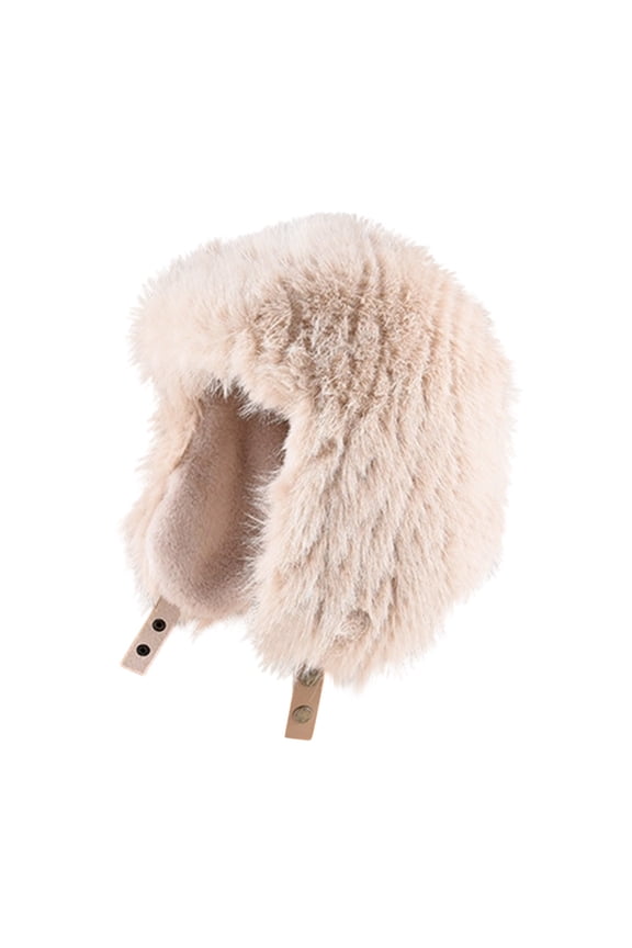 Unisex Solid Fuzzy Trapper Hat, Thick Fleece Lined Ear Flaps Winter Hat Adjustable Leather Strap Cold Weather Cap Free Size