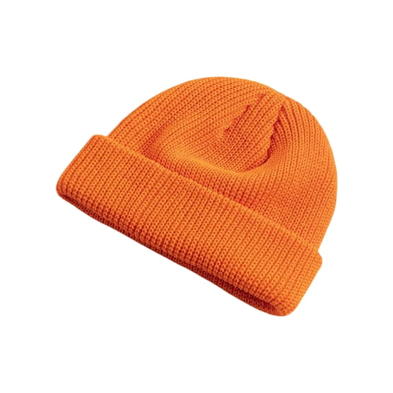 Bpyeka Unisex Solid Waffle Knit Cuffed Beanie Hat, Thick Warm Windproof Winter Outdoor Ear Protection Skull Cap Free Size, Orange