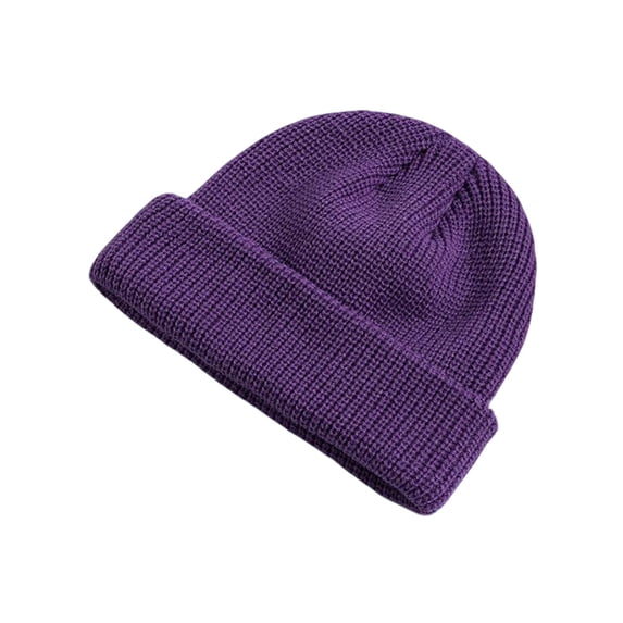 Bpyeka Unisex Solid Waffle Knit Cuffed Beanie Hat, Thick Warm Windproof Winter Outdoor Ear Protection Skull Cap Free Size, Purple