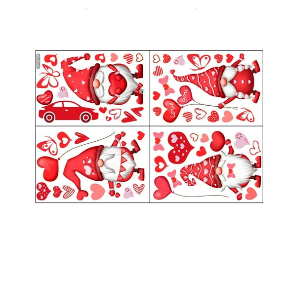 Bpyeka Valentine's Day Gnome Heart Wall Decals - Removable Window & Glass Stickers for Fridge, Shop Display, Home Decor