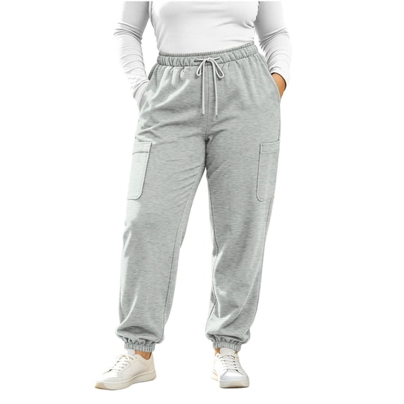 Bpyeka Women's Plus Size Sweatpants Drawstring Elastic Waist Cuffed Side Pockets Loose Fit Casual Long Pants L-5XL