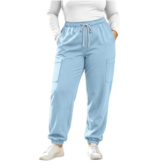 Bpyeka Women's Plus Size Sweatpants Drawstring Elastic Waist Cuffed Side Pockets Loose Fit Casual Long Pants L-5XL