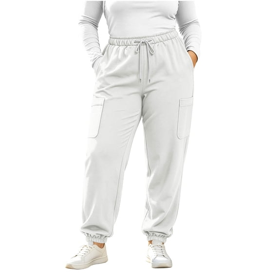 Bpyeka Women's Plus Size Sweatpants Drawstring Elastic Waist Cuffed Side Pockets Loose Fit Casual Long Pants L-5XL