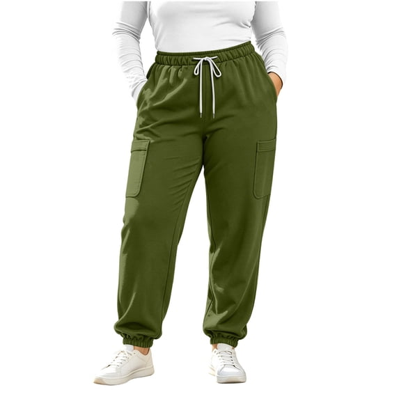 Bpyeka Women's Plus Size Sweatpants Drawstring Elastic Waist Cuffed Side Pockets Loose Fit Casual Long Pants L-5XL