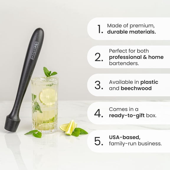 Br bove Wooden Muddler for Cocktils, 12-Inch Long Cocktil Muddler, Perfect to Crush Fruit, Pressing Mint nd Sugr Cubes, Mint Muddler to Mke Mojitos, Essentil Br Tools for Cocktil Set