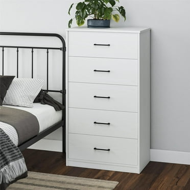 Ameriwood Home Pearce Tall Transitional 5 Drawer Dresser, White