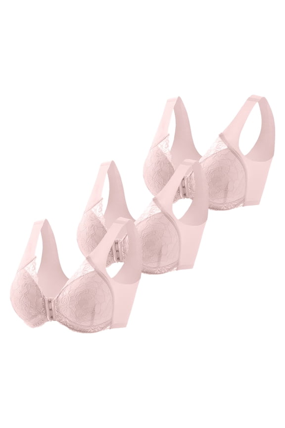 Bra 3PC Womens Front Closure Lace Edge Seamless Non Steel Ring Comfortable Adjustable Yoga Sleep Bra for Movement and Support 3PCS Purple L
