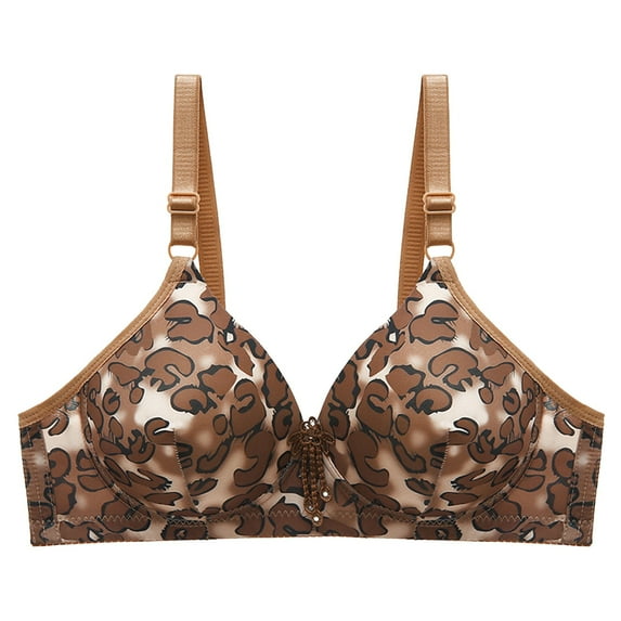 Bra for Backless Dresses Women Leopard Comfortable Breathable Back Closure Printed Non-Wired Bra V-Neck Seamless Bra Feature Hook and Eye Closure Nursing Bra Style Y-443 , Gold S