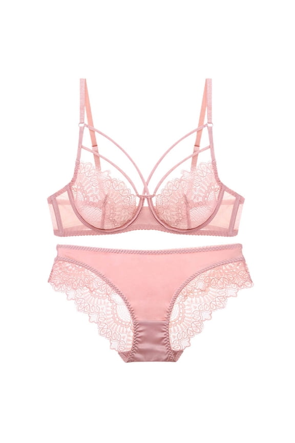 Bra Brief Sets Lace For Women Comfortable And Breathable Gathered Oversized Bra Set Pink 34/75C