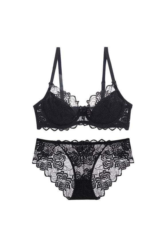 Bra Brief Sets and listing for comfortable breathable lace set ideal for everyday wear Black 42/95D
