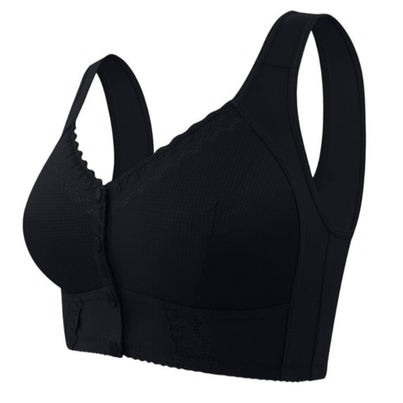 Bra - Comfortable Front Button Wireless Shaping Bra, No Underwire Front Closure Bras for Older Women Black 46