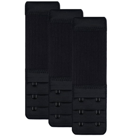 Bra Extender 2 Hook,Elastic Extra Long,Plus Size,Lined Durable 3 Pack Black - CHIRRUPY CHIEF