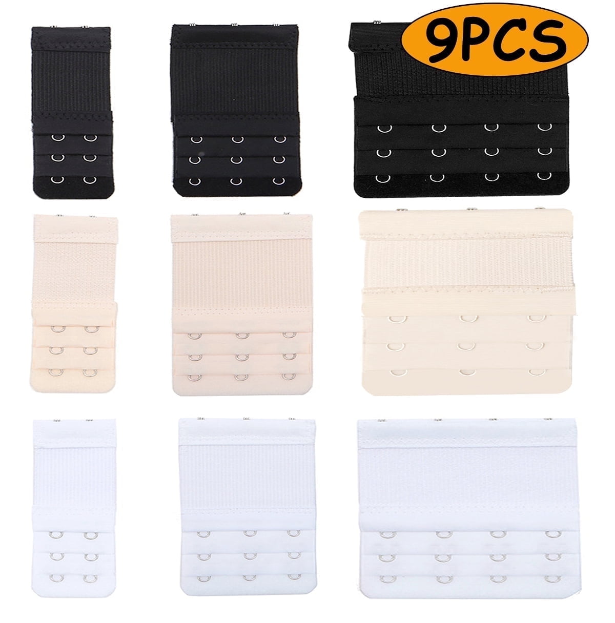 Bra Extender 3 Hooks/2 Hooks/4 Hooks Bra straps Nylon Elastic Back Bra Band Extension Strap Bra Accessories Black \u0026 White \u0026 Nude 9Pcs